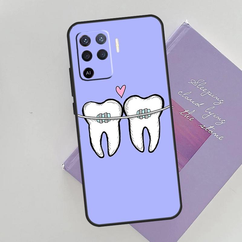 Dentist Tooth Pattern Phone Case For Oppo A54 A74 A94 A15 A16 A17 A52 A72 A76 A96 A57 A58 A78 A98 A53S Cover Case