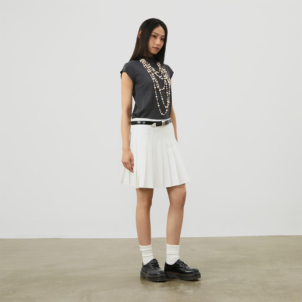 New MLB Preppy Style Collection Los Angeles Dodgers SS24 Casual Short Skirts Women's Cream 3FSKV0143-07CRS