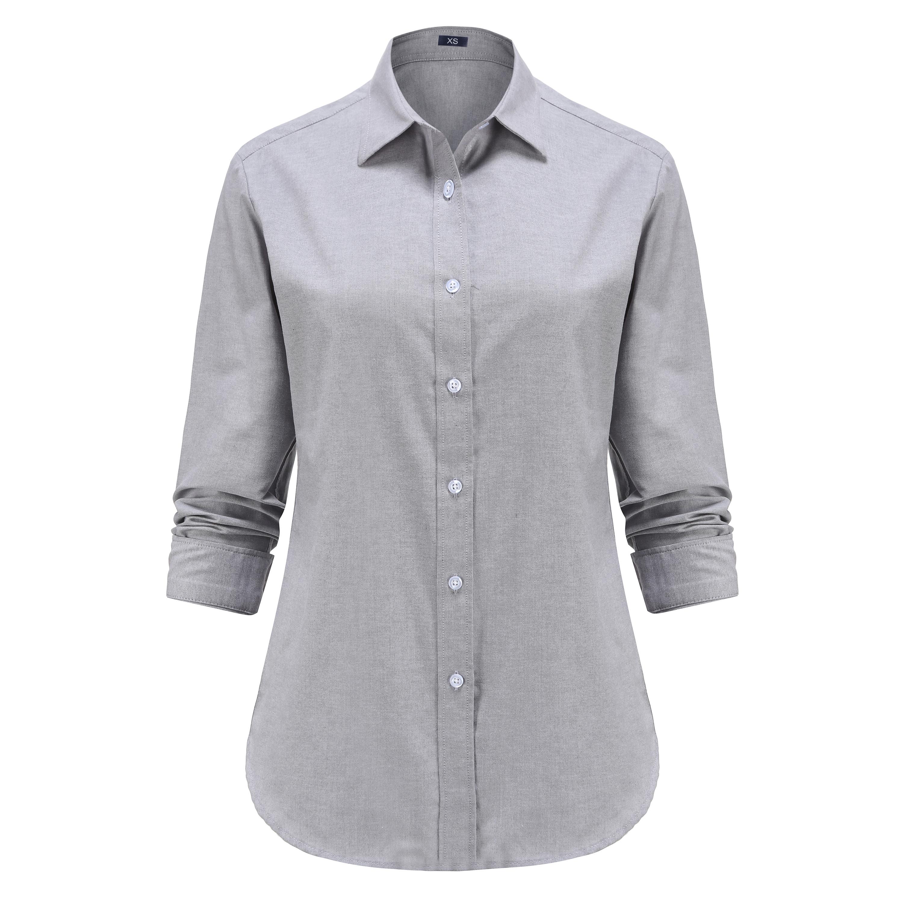 

Dioufond женские оксфордские рубашки с длинным рукавом для офисной работы, однотонная рубашка на пуговицах XL серый
