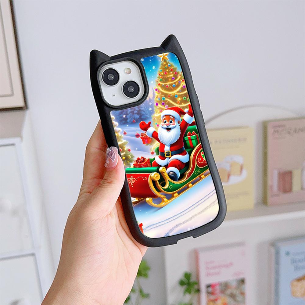 

Мягкий чехол для телефона с кошачьими ушками для iPhone 16 15 14 13 12 11 Pro Max Plus XR TPU Anti-Drop Прозрачная акриловая задняя крышка NY45 Рождественский Санта-Клаус for iPhone 16 Pro Max