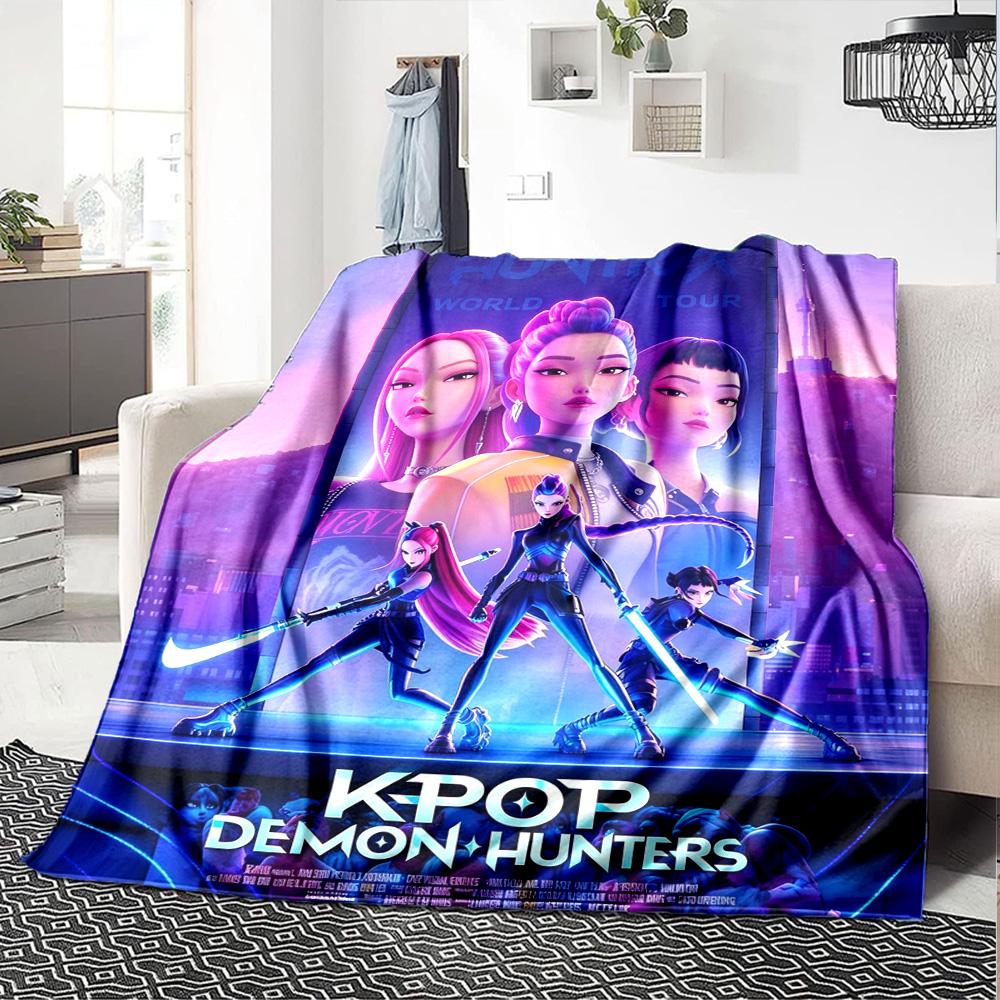Kpop Demon Hunters Flannel Blanket Super Soft Warm Cozy Blanket For Sofa Bed Office Travel Allseason Home Decor Gift