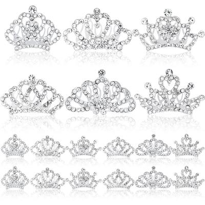 Princess Crown Comb Set For Girl 18 Pcs Silver Tiara Crown With Comb  Tia