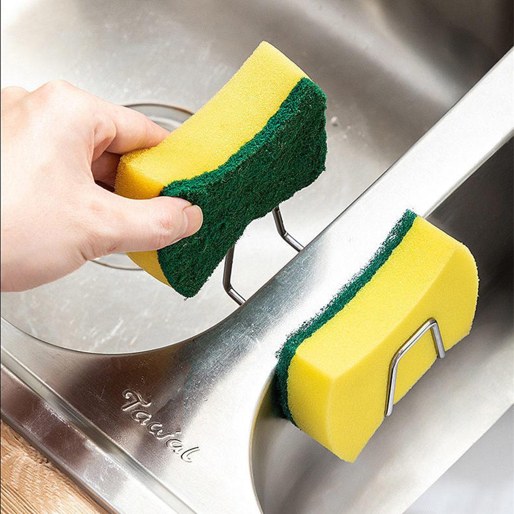 5 Pieces Sponges Racks Stainless Steel Self Adhesive Hook Drill-Free Multifunctional Drain Drying Rack Bathroom Countertop