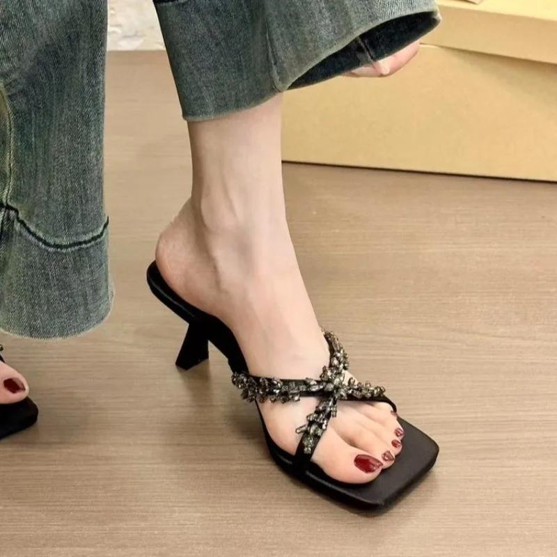 Fashion Fashion Narrow Band High Heel Slippers Woman Summer New Open Toe Thin High Heels Sandals Sexy Stripper Party Slide Shoes