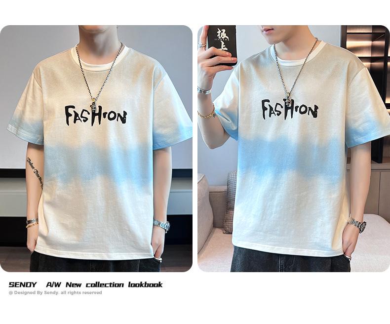 Men's 2024 Summer Trendy Round Neck Pure Cotton Short-Sleeve T-Shirt with Print