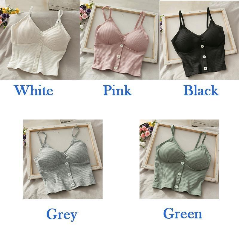 Fashion Ladies V-Neck Knitted Button Strap Vests Sexy Solid Colors Sleeveless Tank Tops Spring and Summer and Autumn Seamless Underwear Camisoles