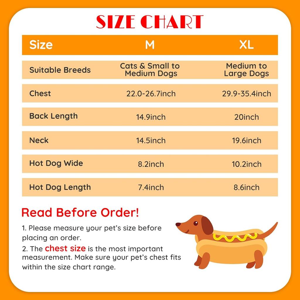 Dog Hot Dog Halloween Costume, Funny Pet Halloween Costumes for Dogs Cat of Small Medium Large Breed