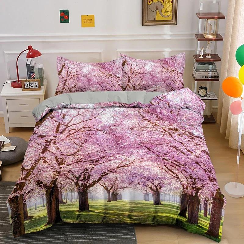 

Comforter Cherry Blossoms Spring Flowers Bedding Set Twin Queen Microfiber Butterfly Comforter For Girl Teen Decor Comforter (quilt)-EU Single(135*200cm)3pcs