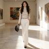 Pantaloni Larghi da Donna in Lana a Vita Alta Vestibilità Larga per Uso Casual Primaverile