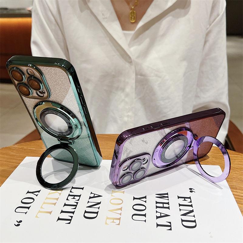 Luxury Gradient Glitter Paper Magnetic Stand Case for iPhone 15 14 13 12 11 Pro Max XS XR 7 8Plus SE 2020 All-inclusive Fall Protection Cases