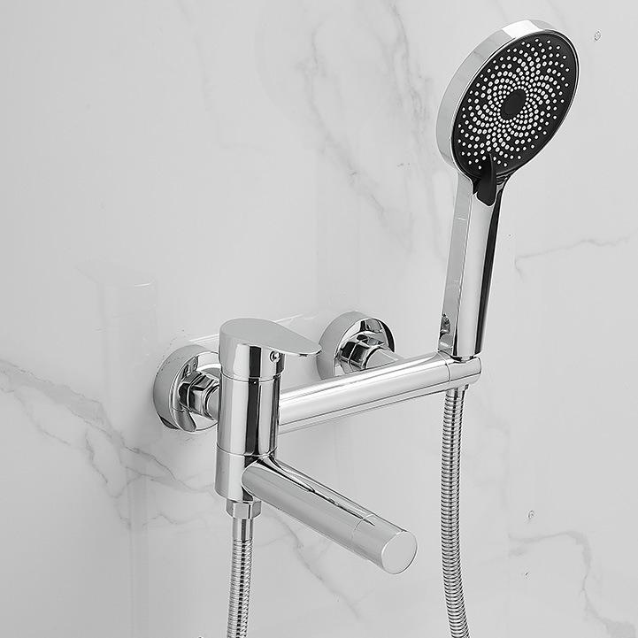 Brass Bathtub Shower Faucet Set Bathroom Single Handle Wall Mounted Bath Tub Mixer Tap with Handshower and Swivel Spout