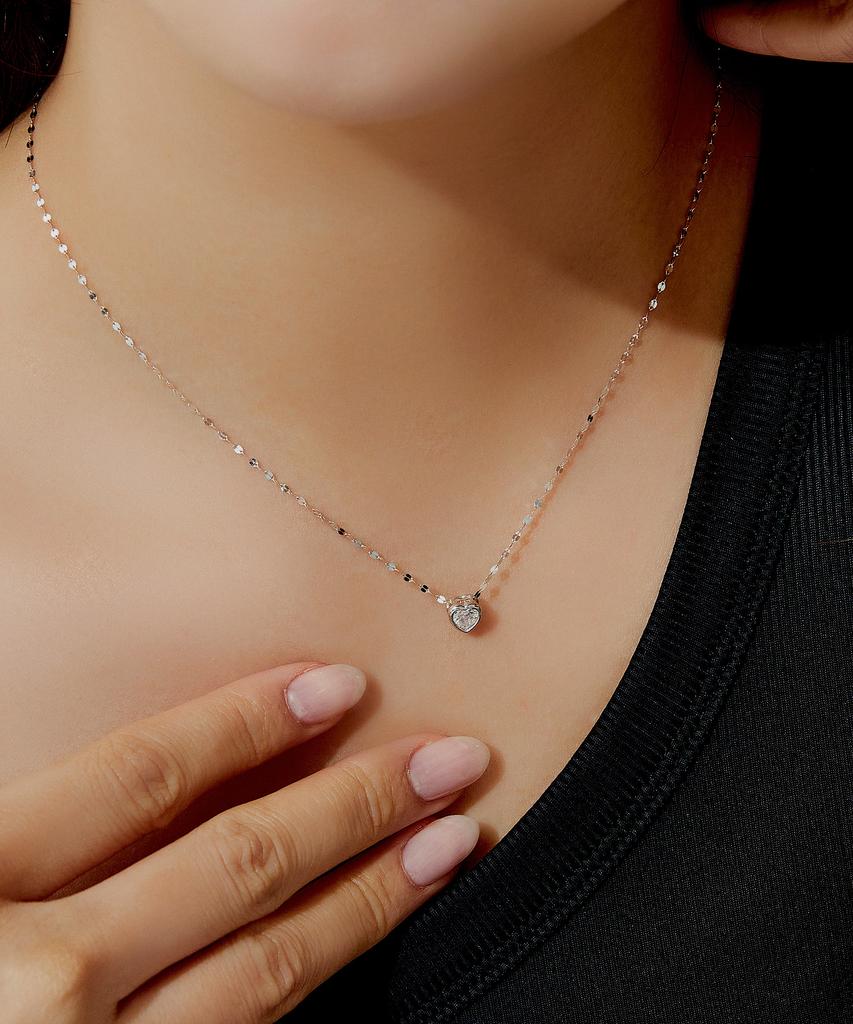 Helene Jewelry 14K White Little Heart Cubic Necklace
