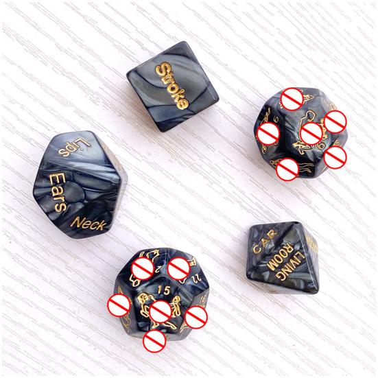 5Pcs Naughty Dice Game Set Glow in The Dark Acrylic Sexy Love Dice for Couples Party Favor with Gold Patterns