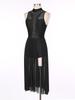 Womens Dance Performance Costume Sparkly Rhinestone Sleeveless Dress Mock Neck Back Keyhole Side Split Dresses