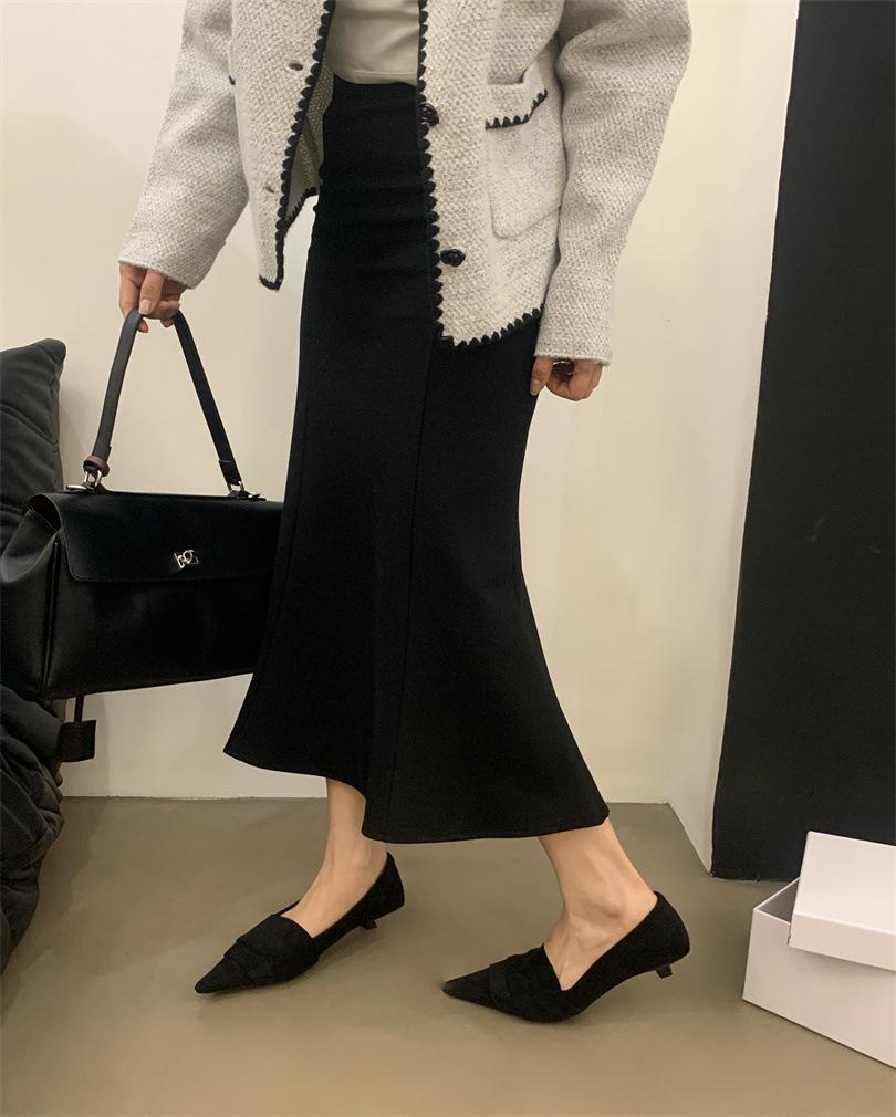 French temperament socialite yellow suede single shoes women's shoes 2025 new spring, autumn and winter pointed thin heel low heel shoes