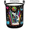 1pc Laundry Basket, Microscope And Colorful Lab Test Tubes Pattern Dirty Clothes Hamper, Casual Style, Collapsible Storage Basket with Handle, Home Or