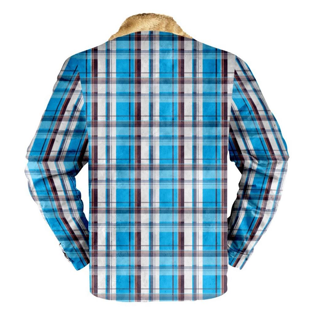 Men's Plaid Print Fleece Thickened Coat Jacket Men's Casual Fashion Warm Coat