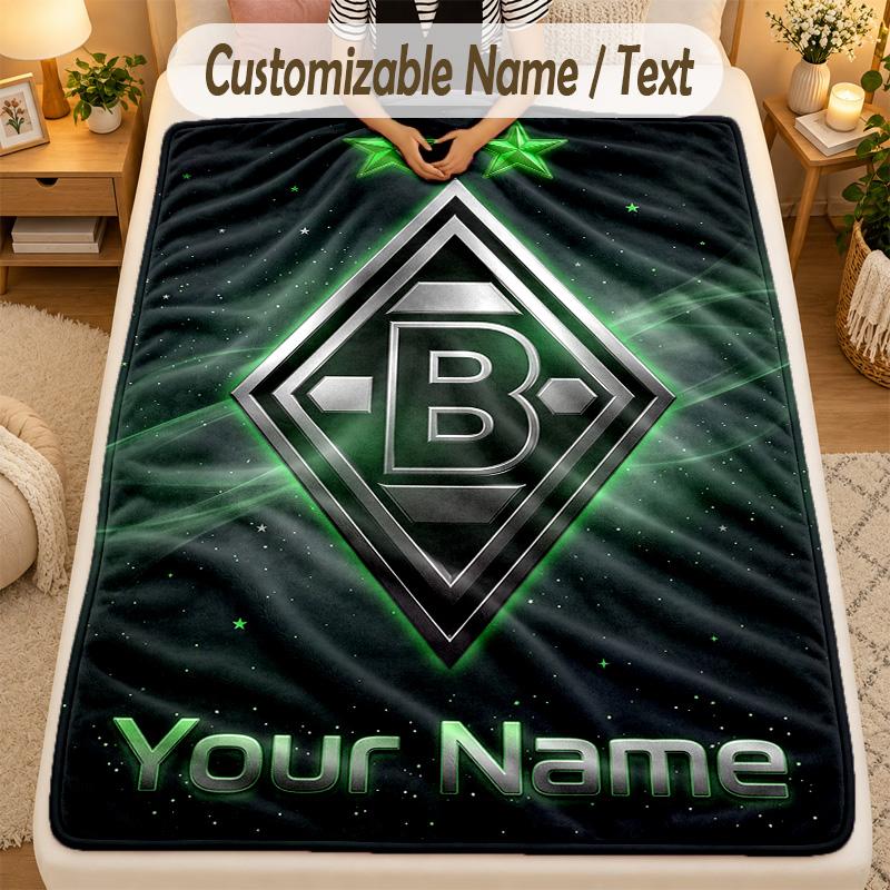 FlaneldeckeBorussia Mönchengladbach Benutzerdefinierter Name Text Personalisierte Weiche Warme Überwurfdecke Heimdekoration Geschenk