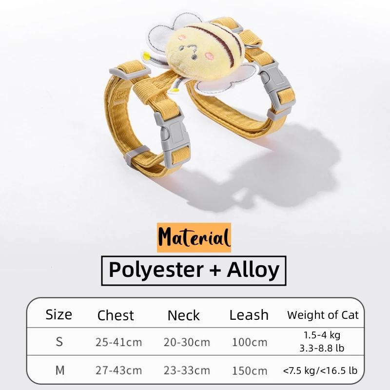 ins Cat Harness Leash Collar Set Adjustable Cartoon Bee Double Layer Dog Harness for Small Medium Pet Collar Leash Outdoor Walking