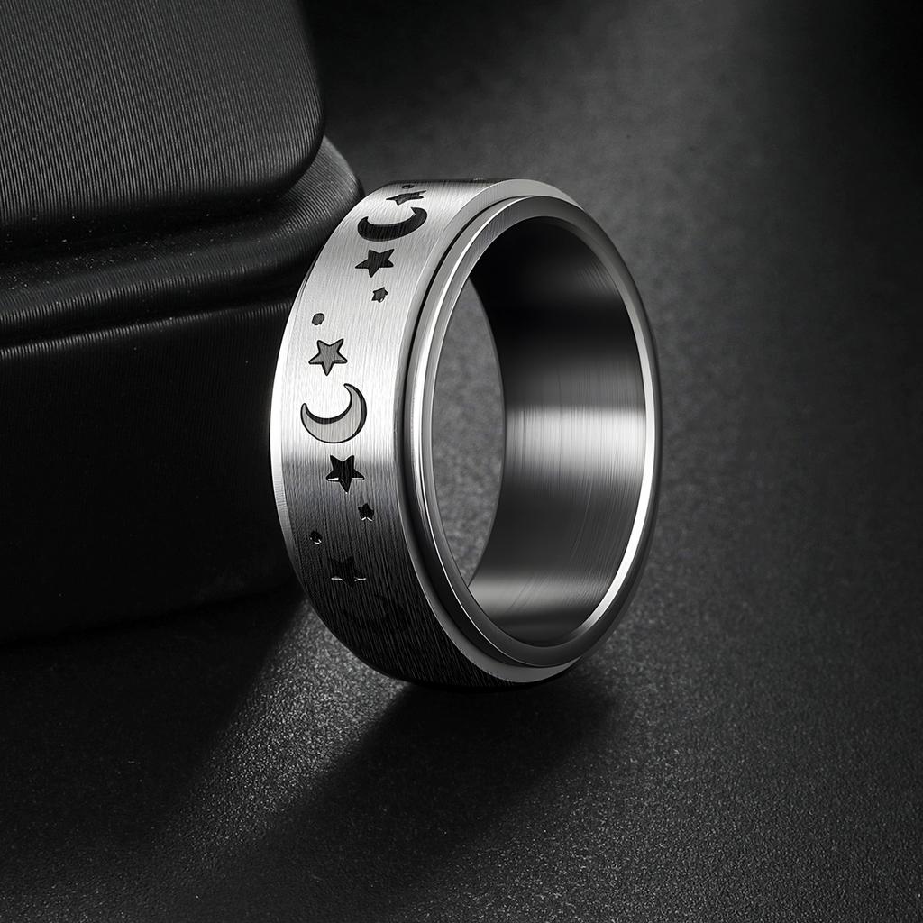 Stars and Moon Rotatable Titanium Steel Ring European and American Men's Couple Ring