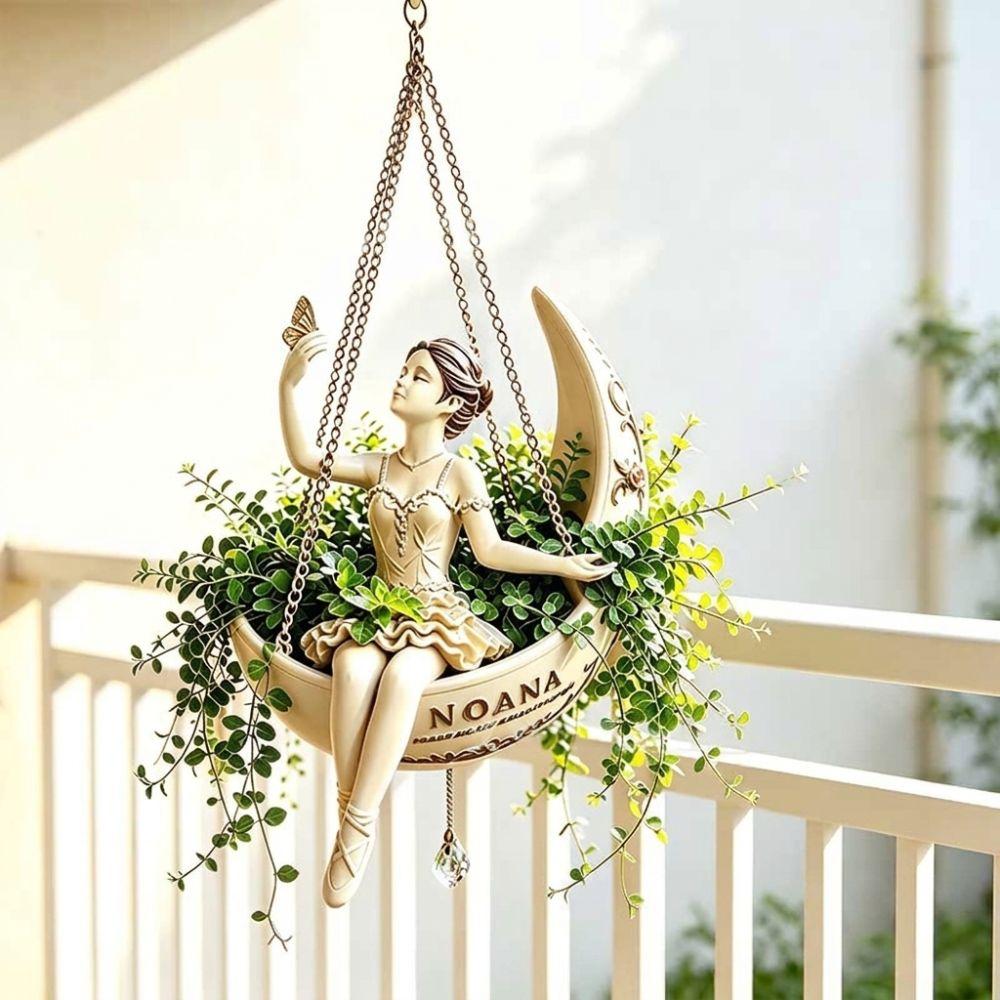 Resin Ballet Dancer Hanging Planter Fairy Hanging Plant Basket Home Balcony