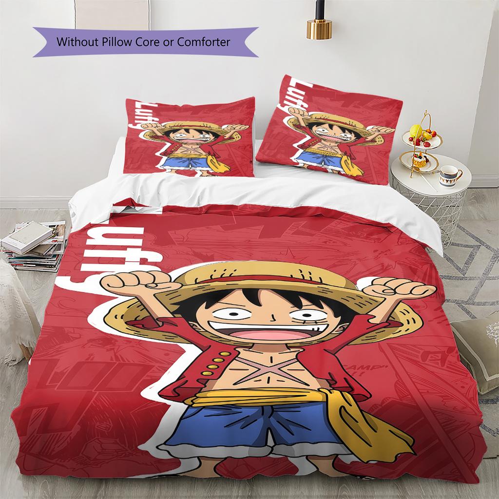 One Piece Monkey D Luffy Muster Bettwäsche Bettdecke Set Bettbezug Kissenbezug Zuhause Geburtstagsgeschenk(1 Bettbezug + 2 Kissenbezüge, ohne Füllung)