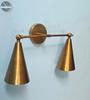 Handcrafted 1950s Mid Century Modern 2 Cone Raw Brass Finish Italian Wall Lamps Fixtures