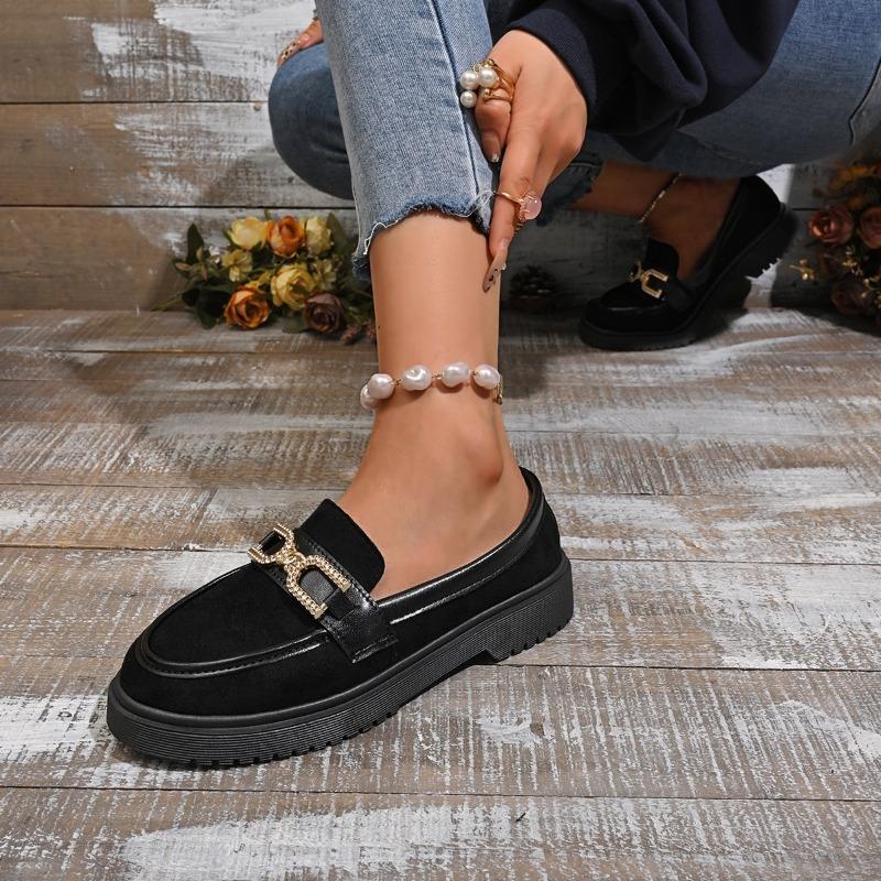 Thick-soled Women's British Small Leather Shoes Women's Autumn New Retro Metal Buckle One-pedal Thick-heeled Single Shoes