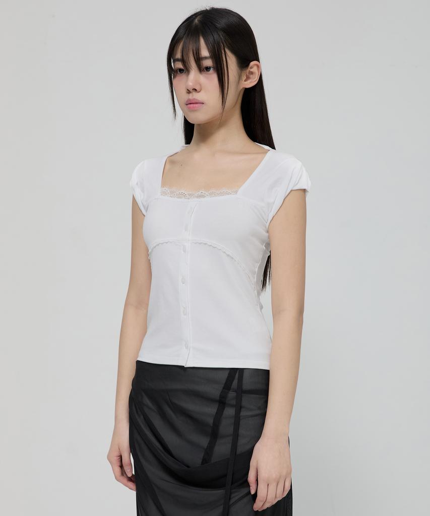 Peulleeoeob Lace Sleeve Top (Fl-112_White)