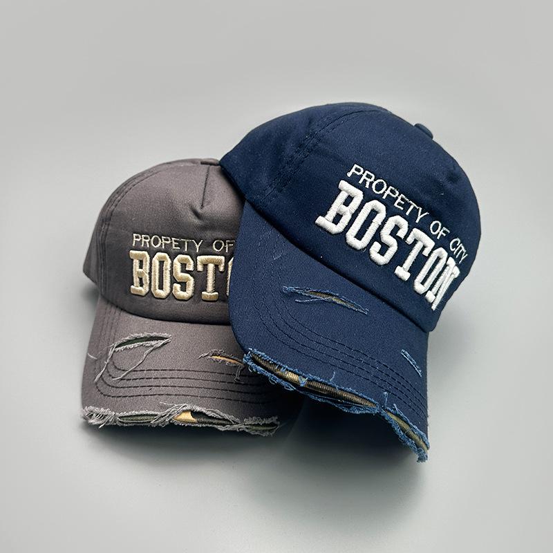 Personalized Street American Embroidery Letter Baseball Cap Men'S And Women'S Shade Ripped Wind Retro Cap