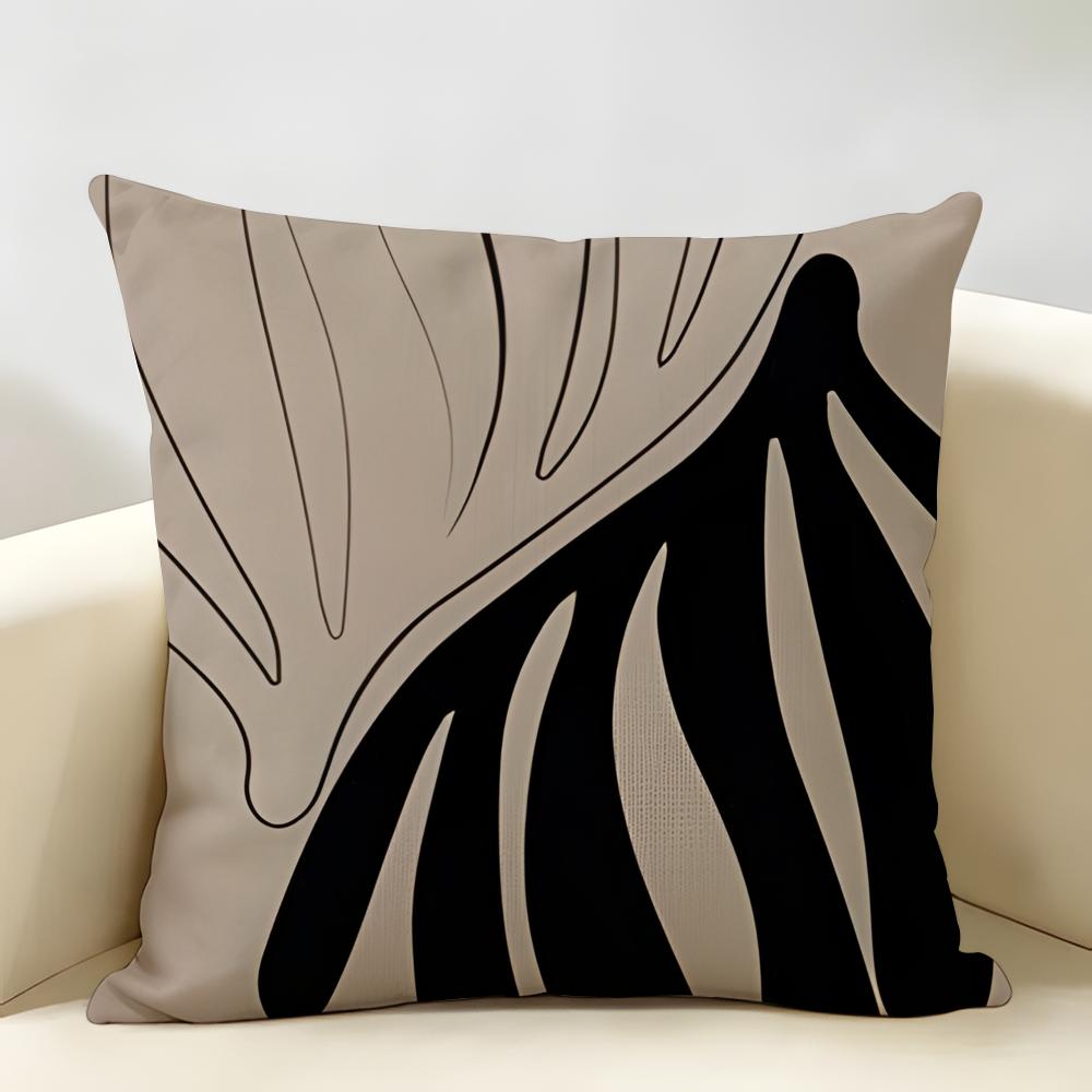 Minimalist Geometry Black White Brown Cushion Cover Natural Linen Organic Fabric Printing Breathable Perfect For Home Decor
