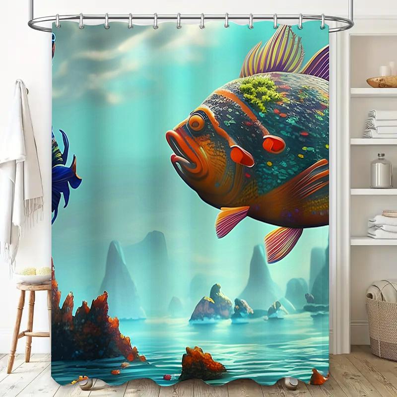 Modern Fish Design Shower Curtains made of Waterproof Polyester Fabric Great Addition for Bathroom Decor
