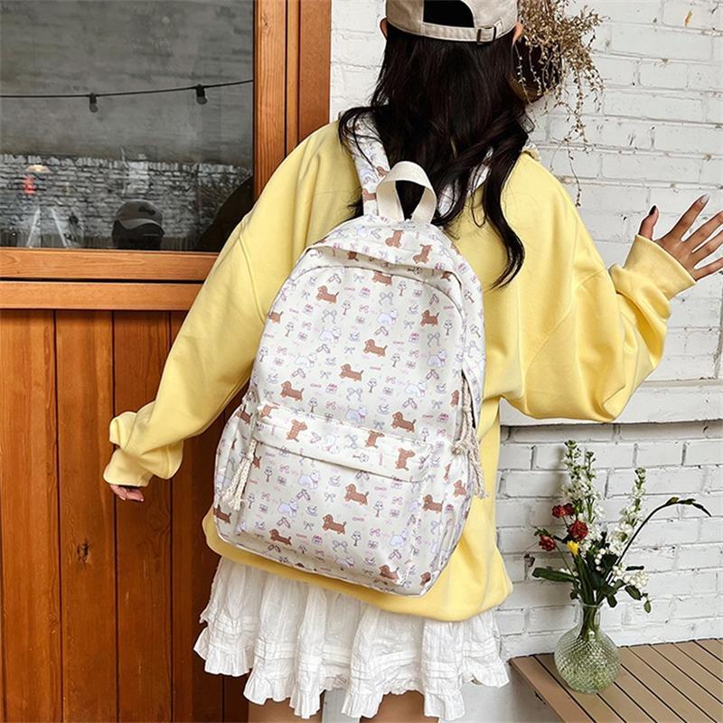 Cute Printed Puppy Dachshund College Style Backpack Student Schoolbag Portable Large Capacity Travel Bag Girly Bag Birthday Gift
