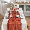 Boho Gauze Table Runner Crinkled Cheesecloth Reusable 14ft Long for Holiday Gathering Rustic Wedding Decor