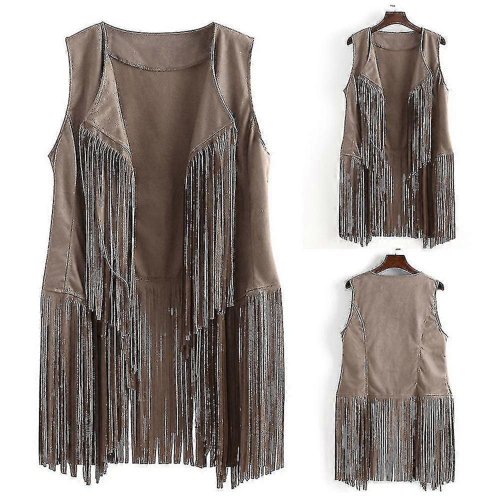 1920s Womens Cowboy Cowgirl Tassel Waistcoat Sleeveless Vest Hippie Jacket Retro Motorcycle Coat-yujia-yujia