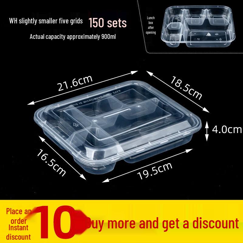 ZISIZ Disposable Transparent 4-Compartment Plastic Lunch Box