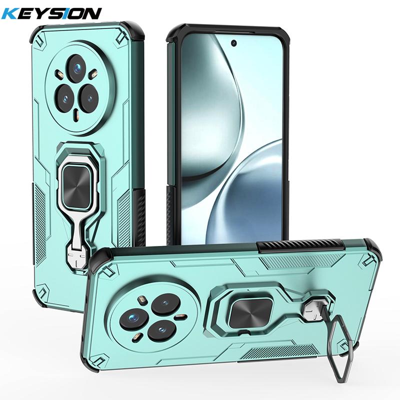 

KEYSION Противоударный бронированный чехол для Realme 14 Pro+ 5G Силикон+ПК Вертикальная металлическая подставка-кольцо Чехол для телефона для OPPO Realme 14 Pro 5G for Realme 14 Pro 5G зелёный