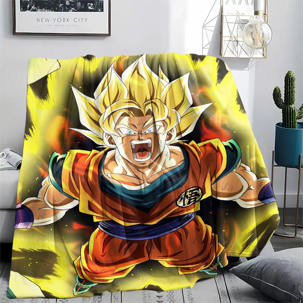 Cartoon Goku Pattern Flannel Blanket, High Quality Comfortable for All Seasons, Home Decor, Warmth and Comfort, Perfect for Gifts.