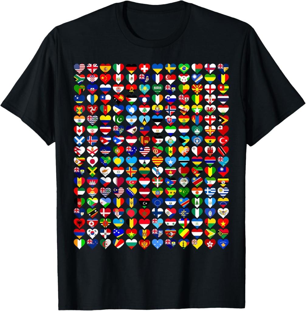 Bandiere Cuore Tutte le Nazioni Bandiere del Mondo Bandiere Giorno dell'Unità T-Shirt Uomo Donna Magliette Top