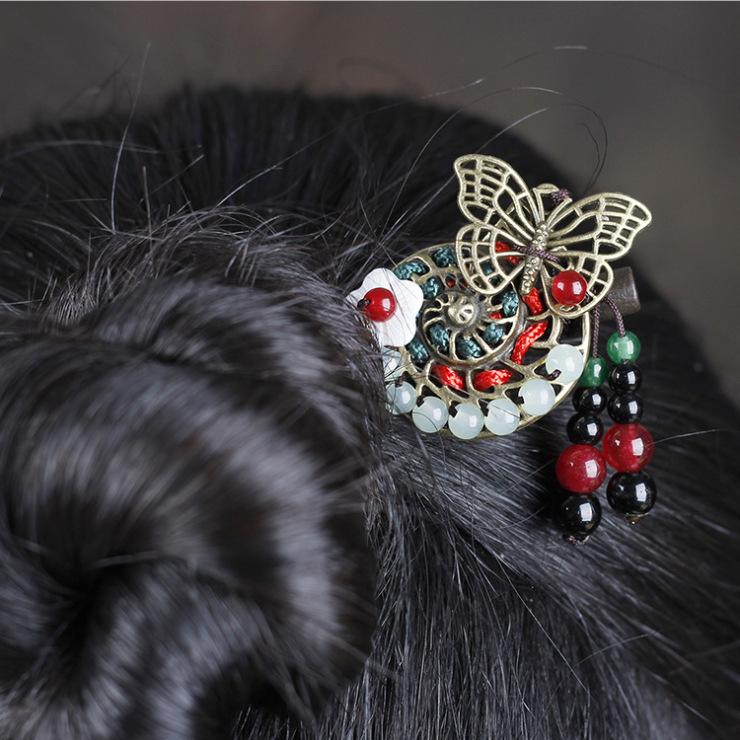 Retro Walking Hairpin, Ancient Hanfu Fringed Headdress, Hairpin, Court Classical Disc Hair, Wooden Hairpin, Hair Accessories