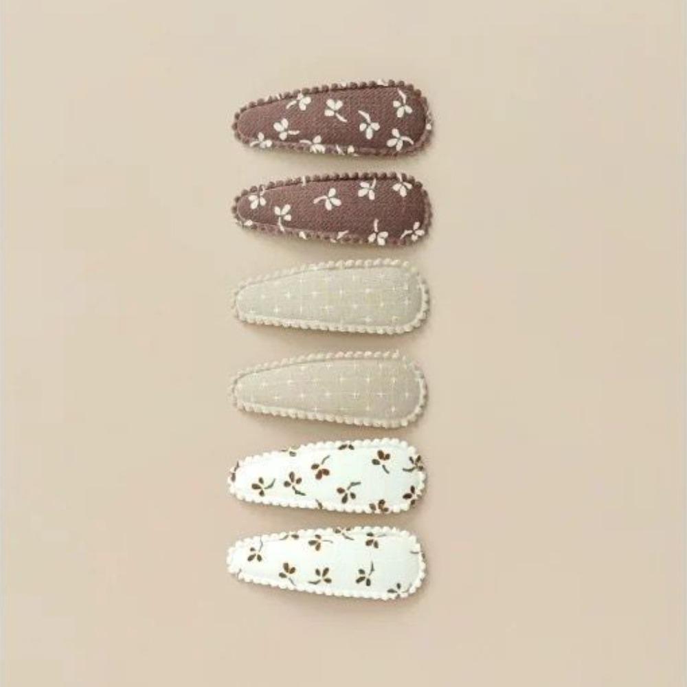 6 Pcs/Set Lovely 2inch Hair Clips Handmade Lace Embroidery Snap Clips Cotton Plaid Floral Print Hair Clamp Pins for Girl