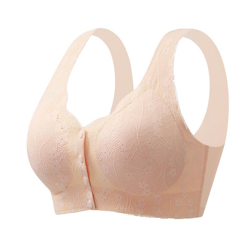 Lace Front Closure Wire-Free Bra for Middle-Aged & Elderly Women - Comfortable, Breathable, Plus Size Underwear