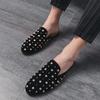 FashioNew Men Half Slippers Charm Punk rivet Loafers Casual Patent Leather Mules Moccasins Breathable Silver Black Driving Shoes