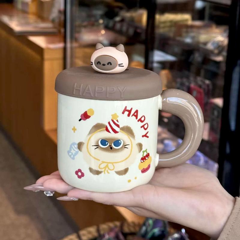 Birthday Gift for Girls Milk Fufu Siamese Cat Mug Couple Ceramic Coffee Cup Girlfriend Souvenir Gift Box