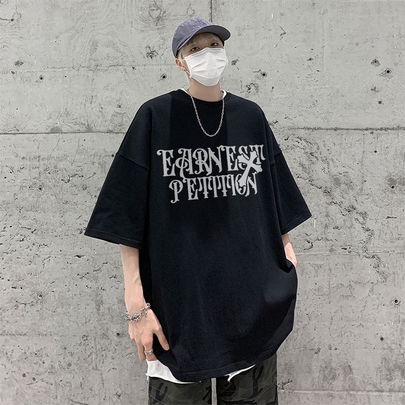 

2025 Retro Cross Print Loose Trendy 100 Cotton Adults Men Cool Comfortable Outdoor Street Versatile Daily Use Soft Breathable 4XL