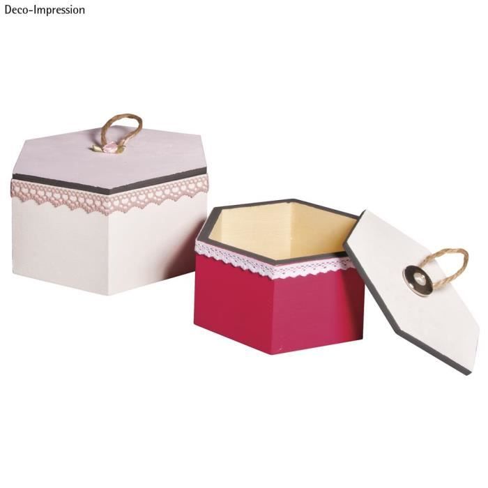 Kit: Wooden Box Hexagon, FSC Mix Cre, 1pce 16x14x8.3cm+12x10.6x6.5cm