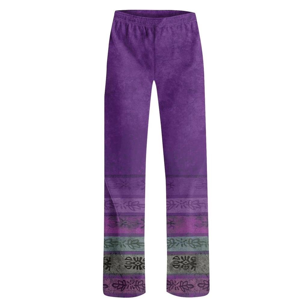 Bedruckte, lässige Hose mit elastischer Taille für Damen, bequeme, gerade, lockere Röhrenhose