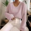 Herbst 2025 Einfarbiger V-Ausschnitt Laternenärmel Damen-Pullover