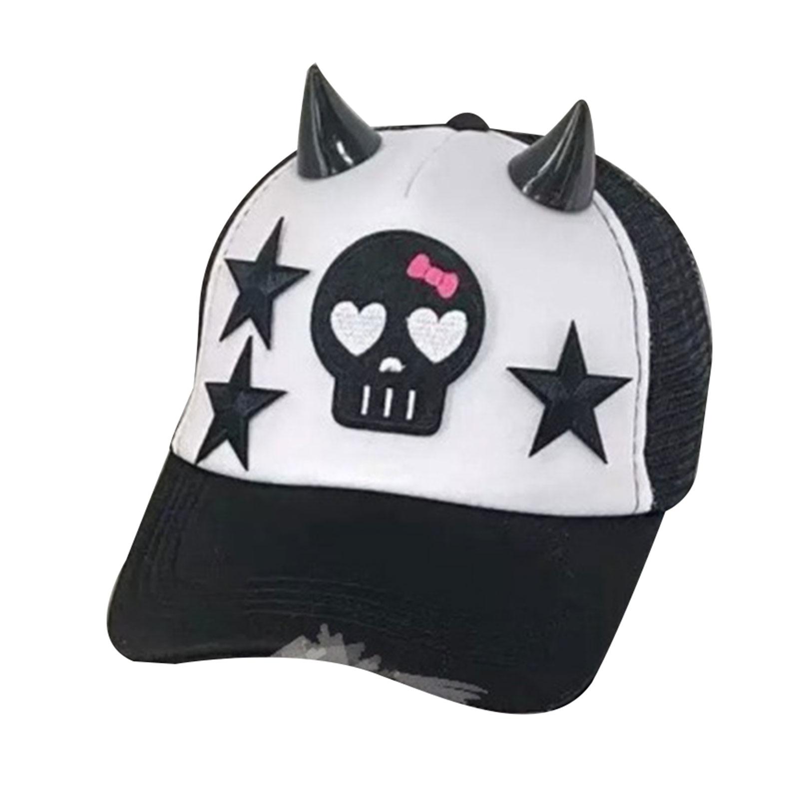 

Sparkly Skull Sequins Devil Horns Adjustable Baseball Caps Breathable Mesh Panel Design Hat Unisex Fashion Headwear 1
