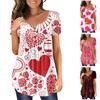 Top da donna con stampa alla moda, ampia, casual, a maniche corte, con scollo a V e bottoni dal vivo